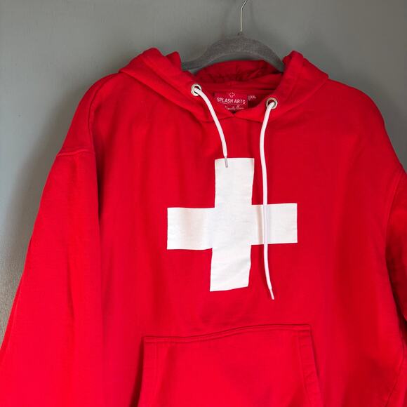 SPLASH ARTS Unisex XXL Red Swiss Hoodie Sweatshirt Comfort Travel 100% Cotton - Picture 2 of 7